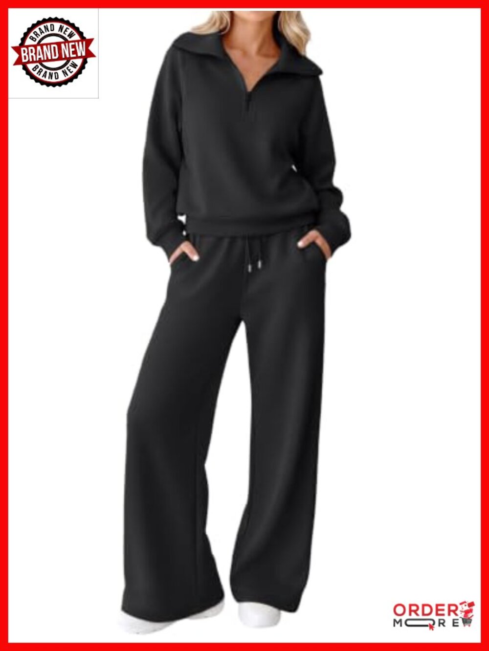 Modal Blend 2 Piece Sweatsuit Oversized Half Zip Pullover Wide Leg Pants Lounge